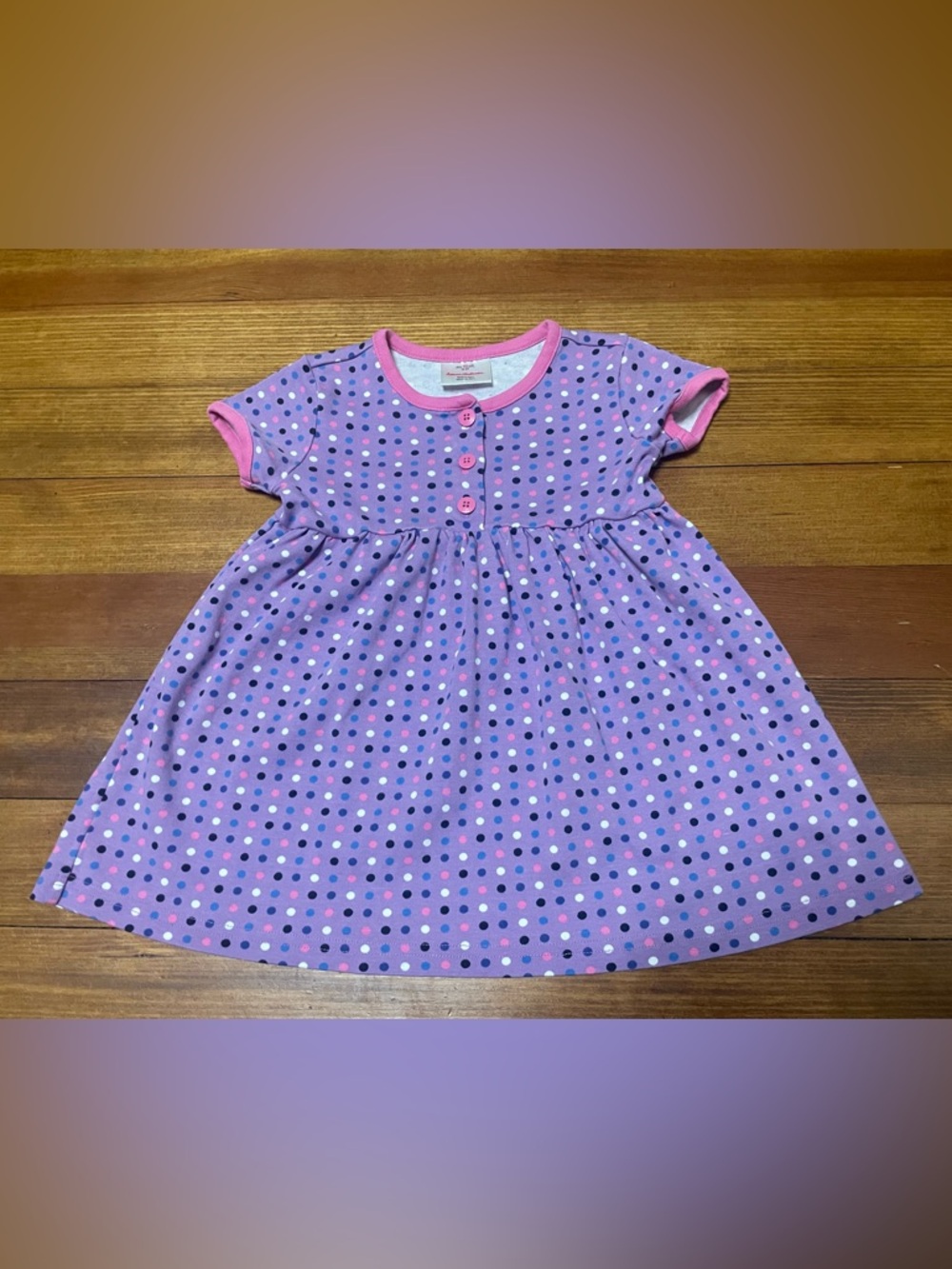 Hanna Andersson Purple Polka Dot Cotton Play Twirl Dress with Pink Trim Size 3T